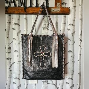 Kurtmen Design Black Embossed Leather Tote Bag